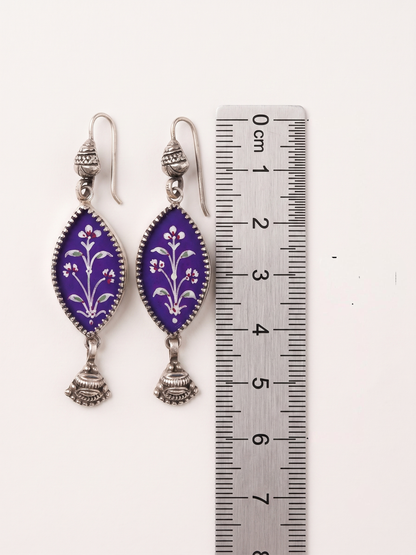 Imperial Violet Hand-Painted Floral Marquise Earrings