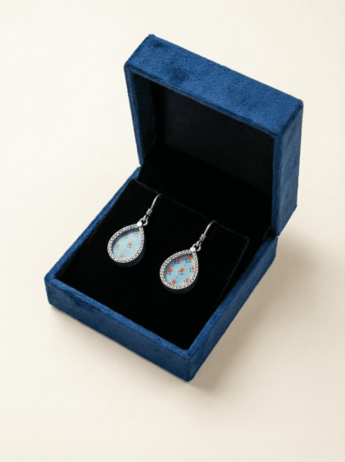 Azure Bloom Hand-Painted Floral Teardrop Earrings