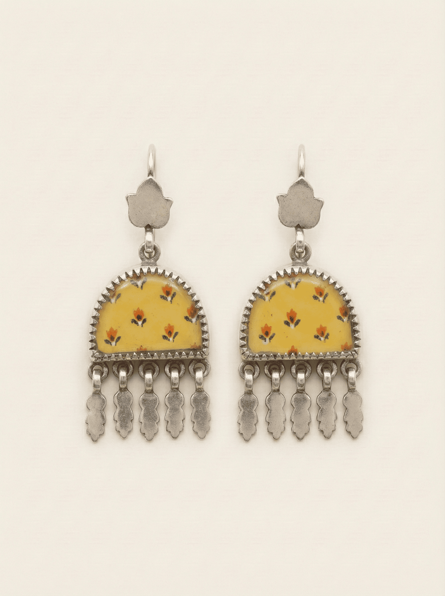 Saffron Meadow: Miniature Hand-Painted Silver Statement Earrings