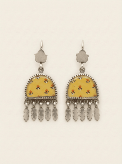 Saffron Meadow: Miniature Hand-Painted Silver Statement Earrings