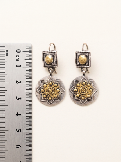 Aurora Antiqued Starburst & Fluted Dome Dangle Earrings