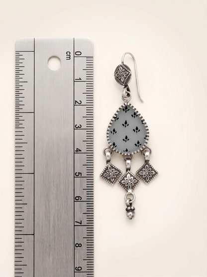 Ivory Noir Hand-Painted Teardrop Chandelier Earrings