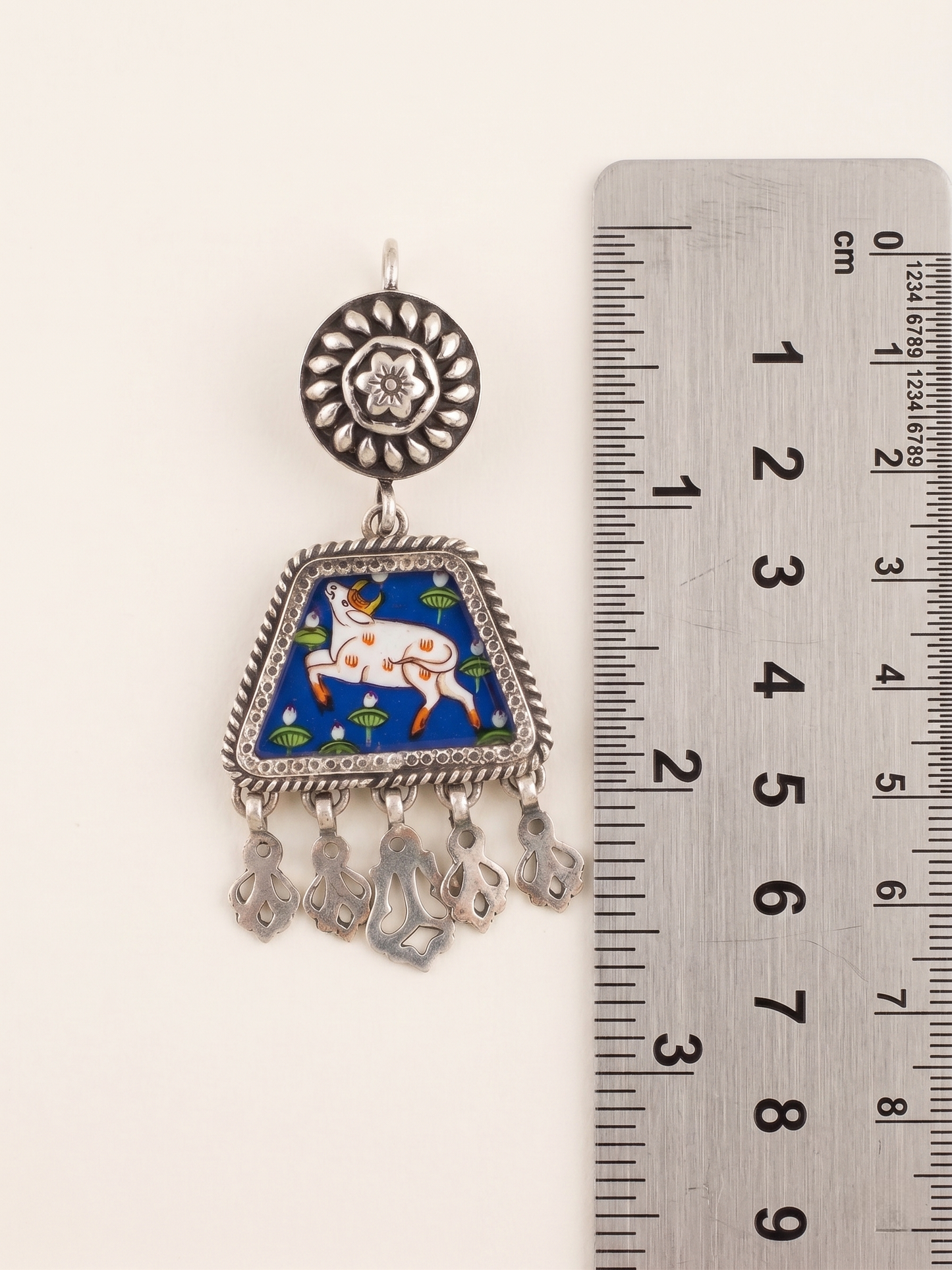 Azure Nandi Hand-Painted Pichwai Earrings
