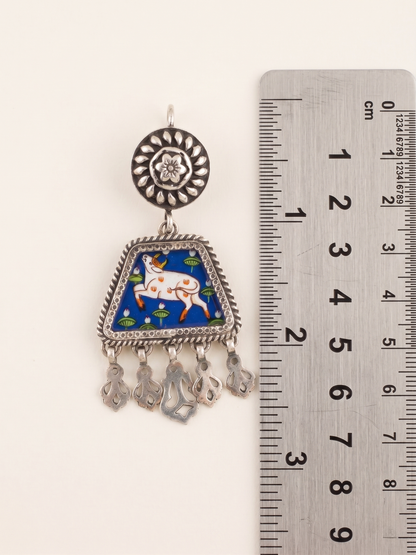 Azure Nandi Hand-Painted Pichwai Earrings