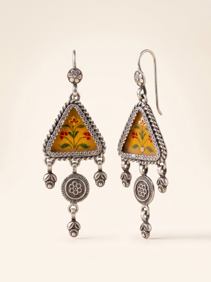 Heritage Hand-Painted Floral Triangle Earrings