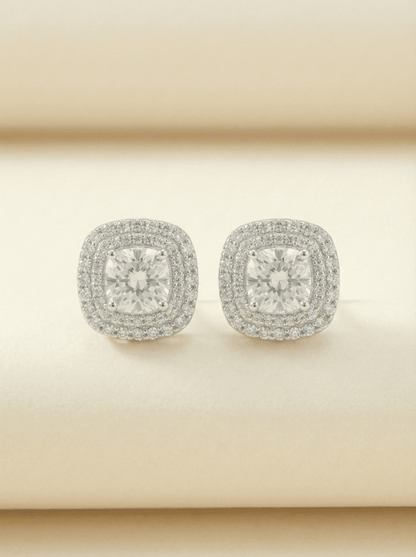 Luminous Cushion-Cut Double Halo Studs