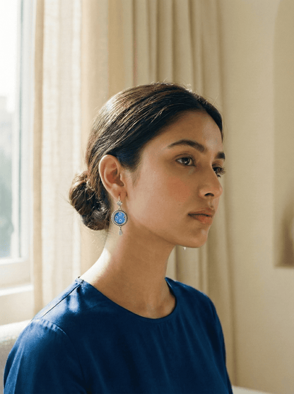 Azure Blossom Hand-Painted Enamel Drop Earrings