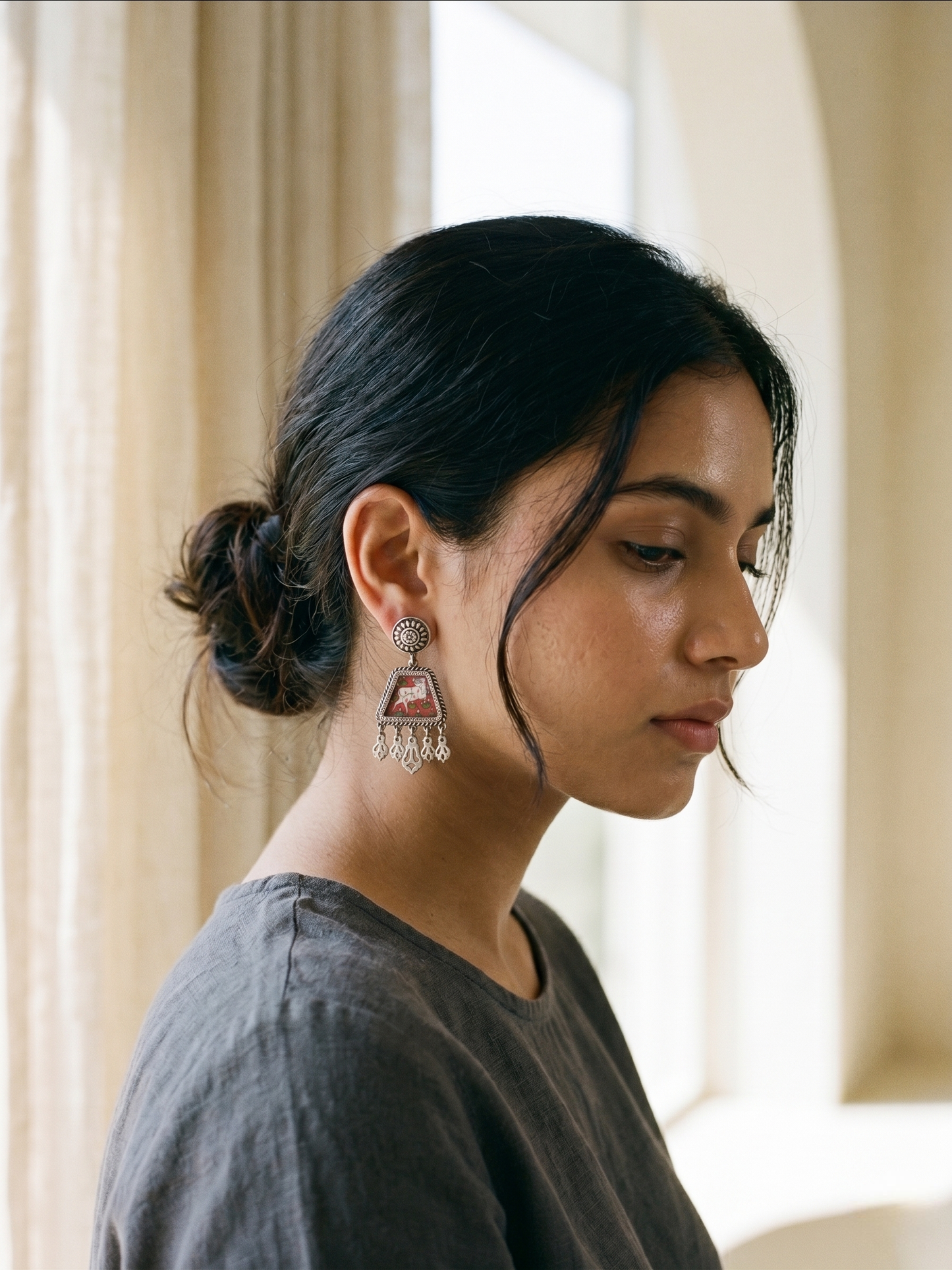 Kamadhenu Heritage Hand-Painted Pichwai Art Earrings