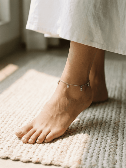 The Rhythm Anklet: Alternating Baguette & Round Charms