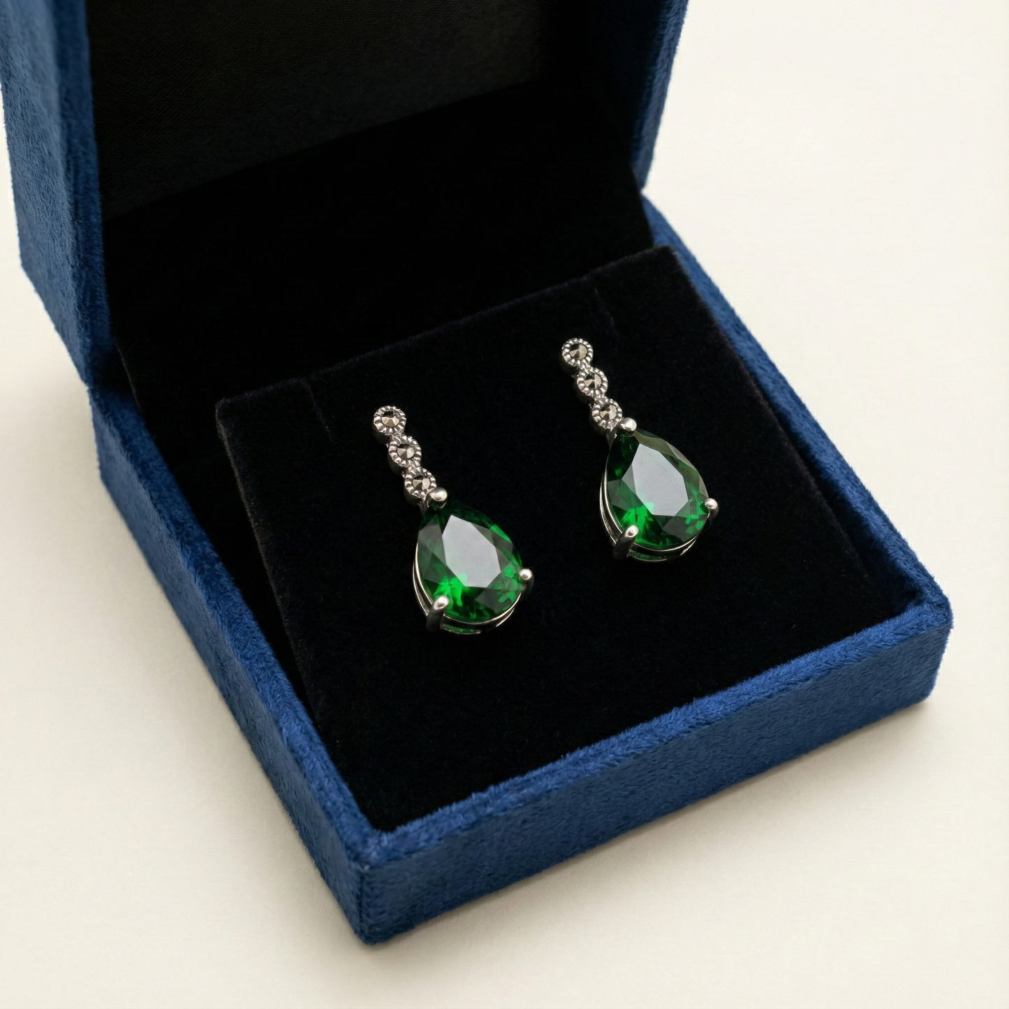 Azure Teardrop Marcasite Earrings