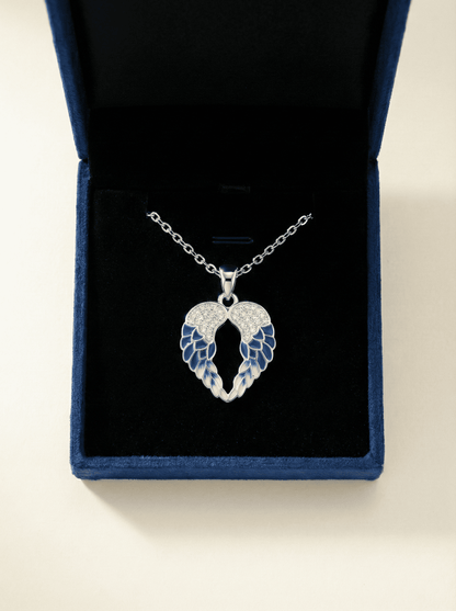Azure Seraphic Wings Heart Necklace