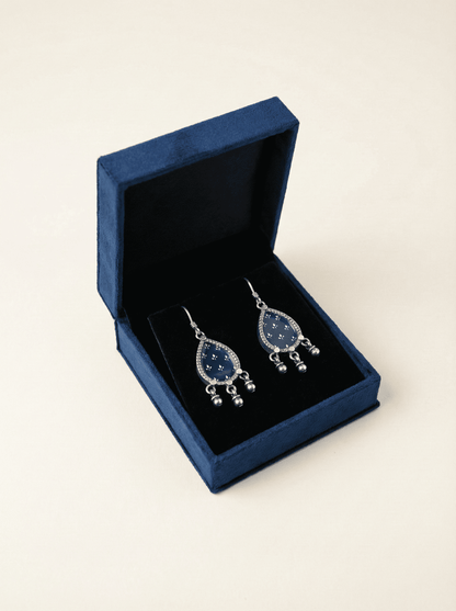 Teardrop Indigo Bloom Silver Earrings