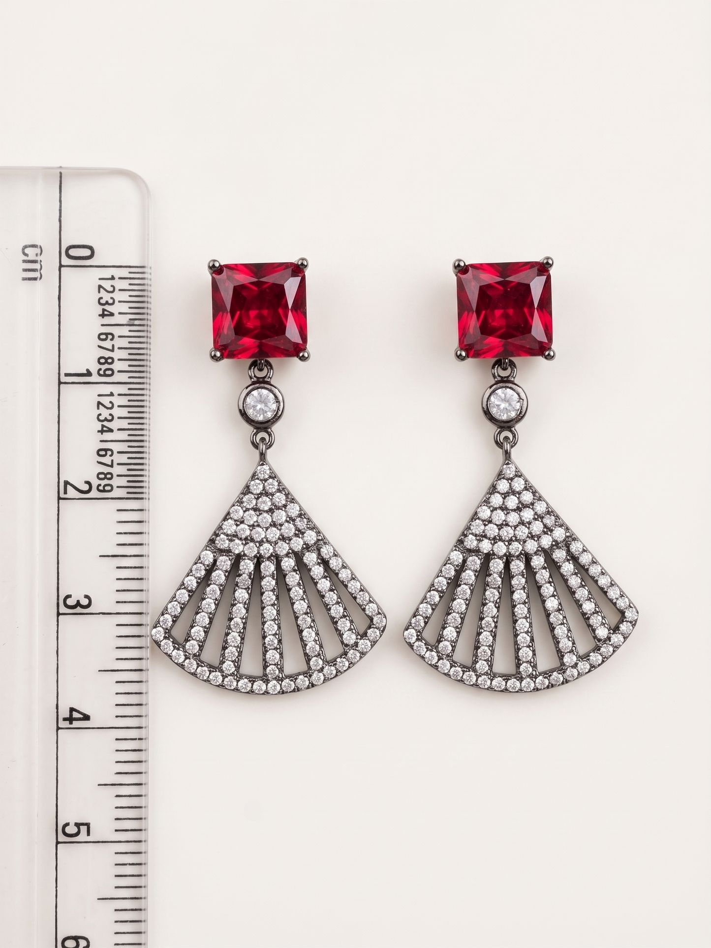 Crimson Deco Fan Drop Earrings