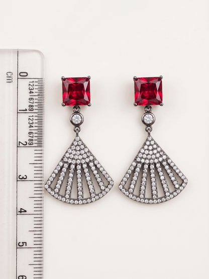 Crimson Deco Fan Drop Earrings