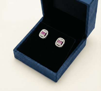 Cerise Baguette Halo Studs
