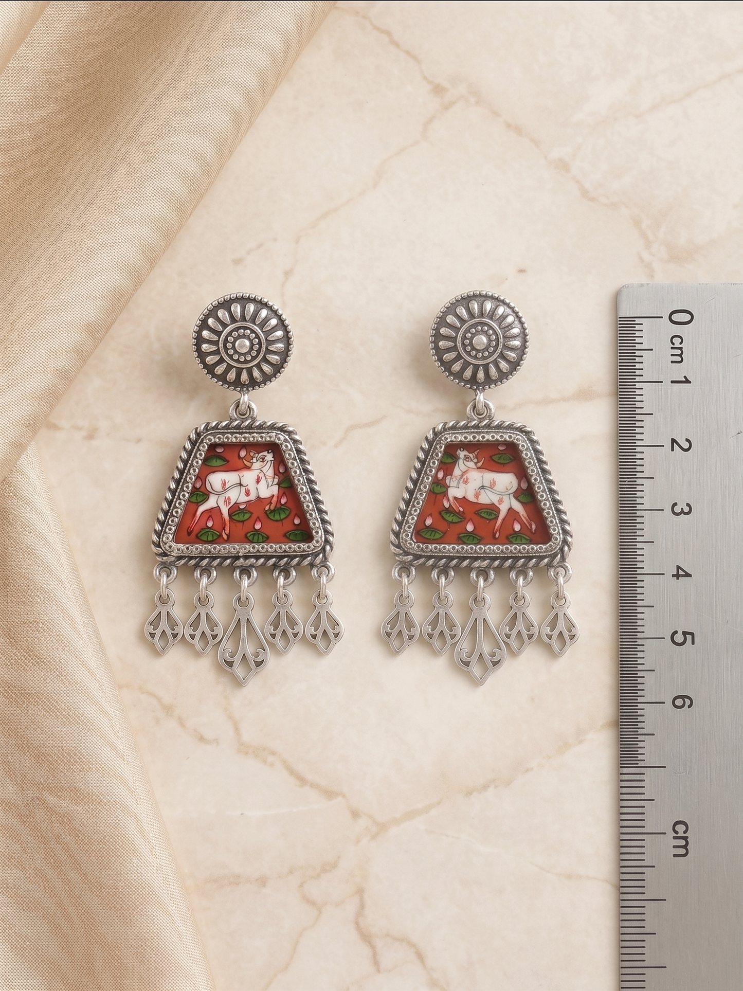 Kamadhenu Heritage Hand-Painted Pichwai Art Earrings
