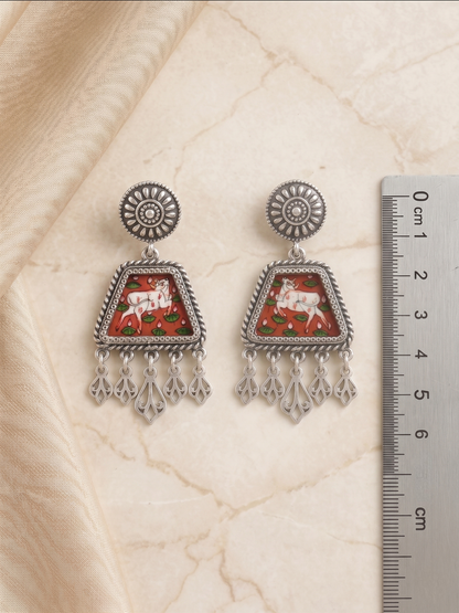 Kamadhenu Heritage Hand-Painted Pichwai Art Earrings