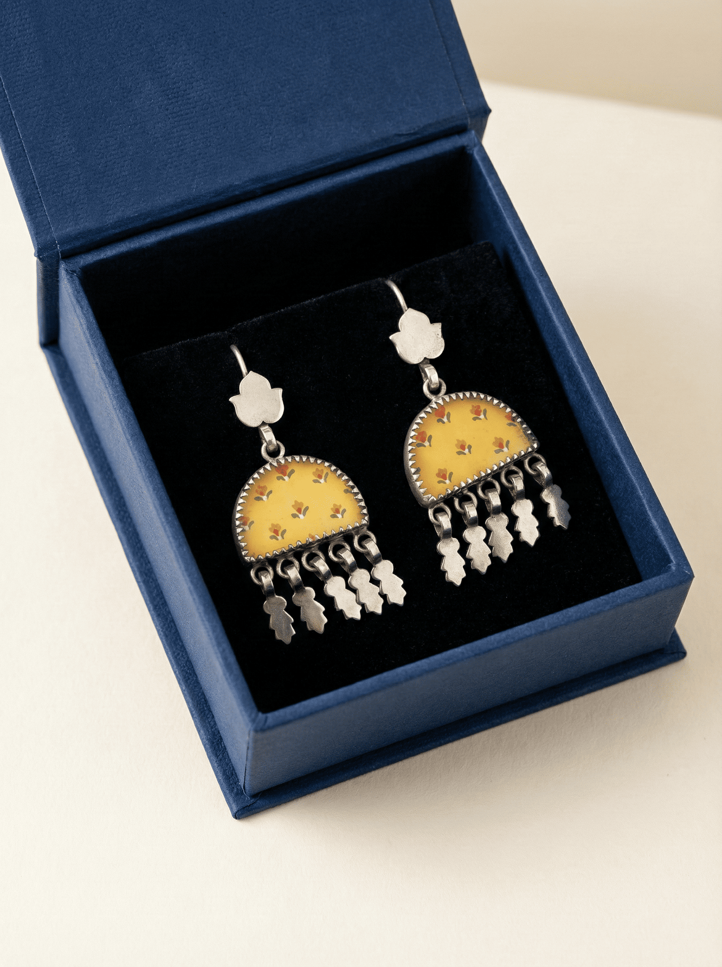 Saffron Meadow: Miniature Hand-Painted Silver Statement Earrings