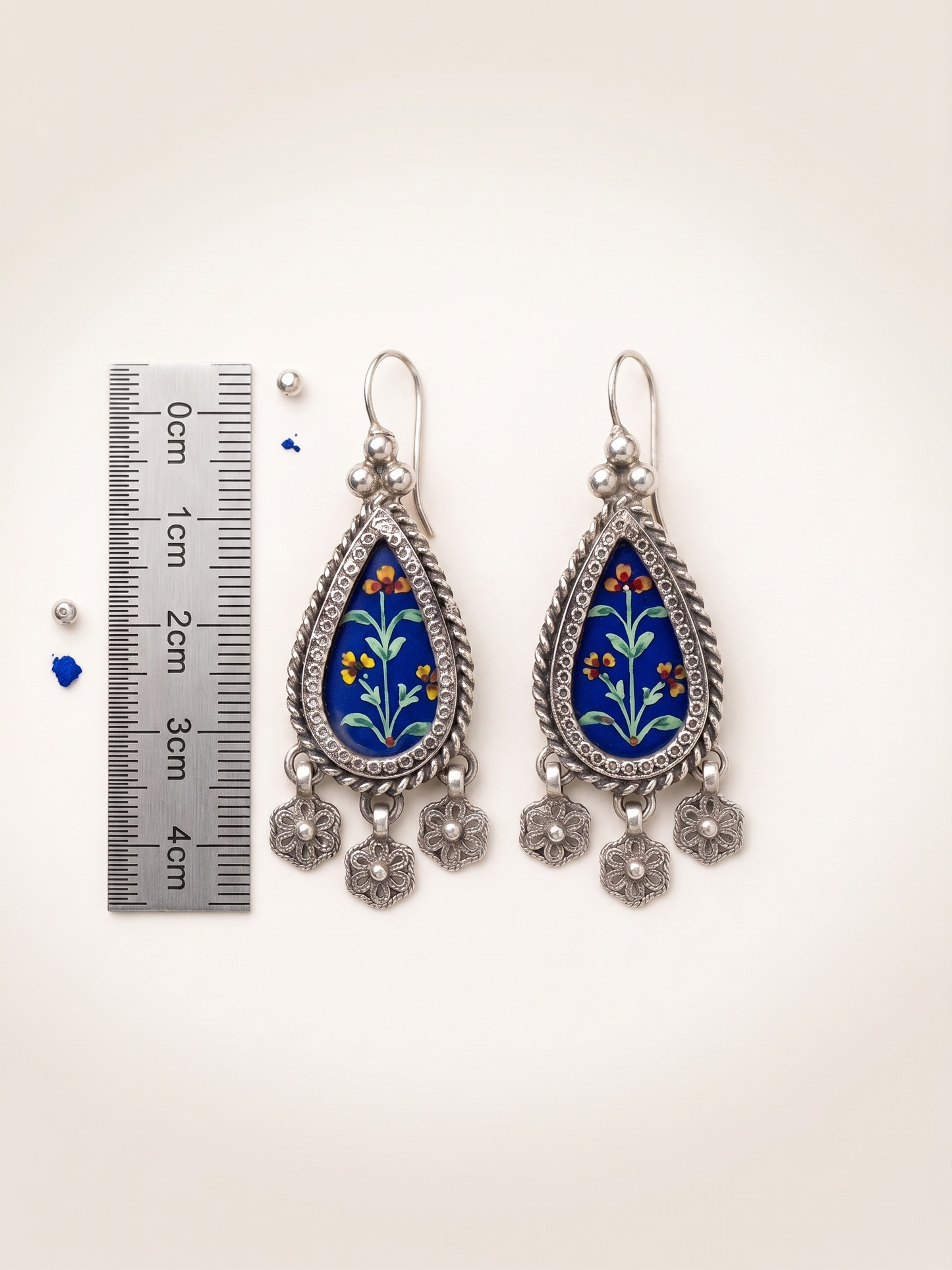 Neel Kamal Hand-Painted Meenakari Teardrop Jhumka Earrings