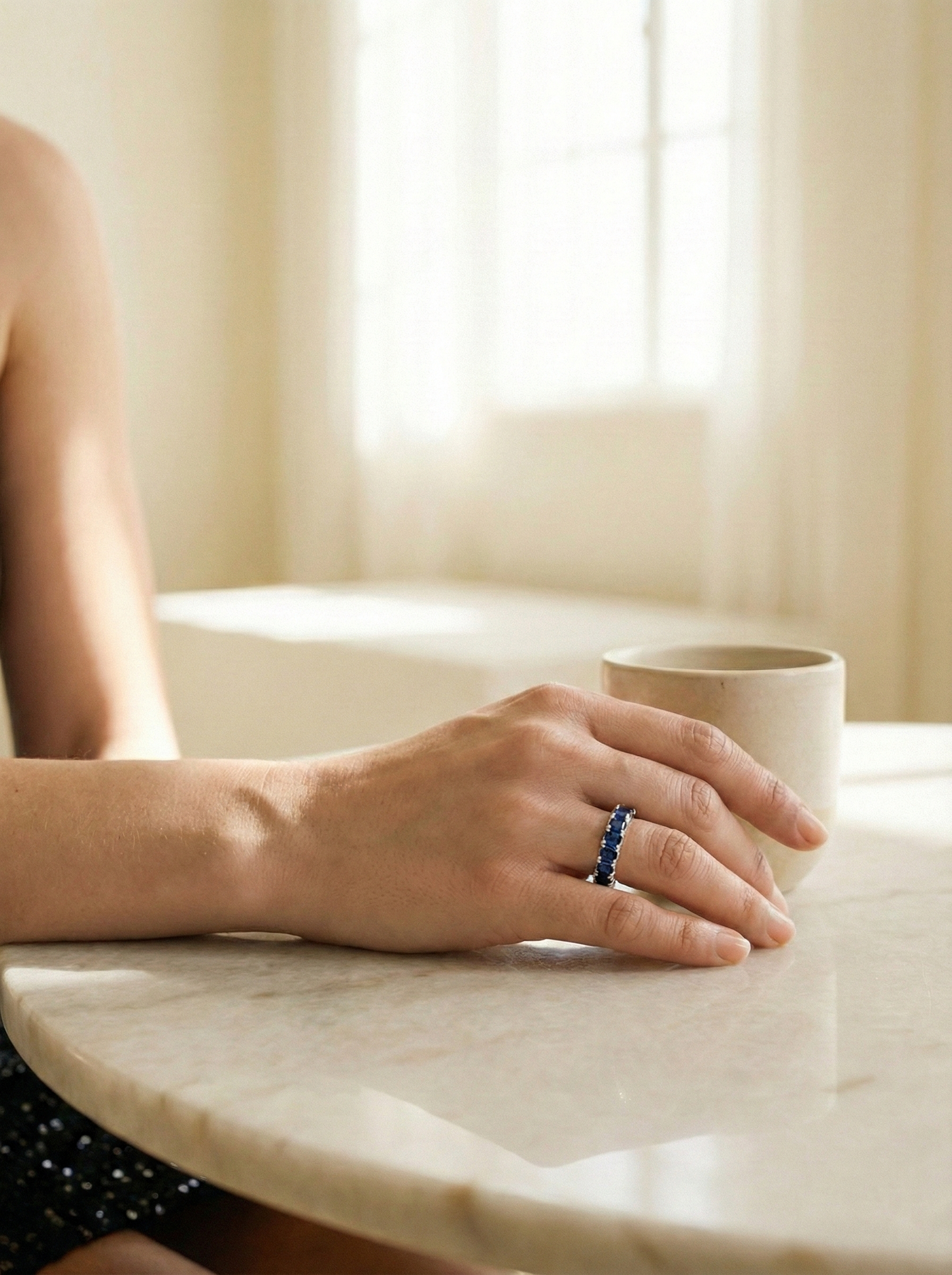 Azure Horizon Sapphire & Silver Eternity Band
