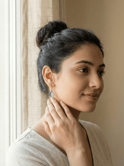 Azure Bloom Hand-Painted Floral Teardrop Earrings