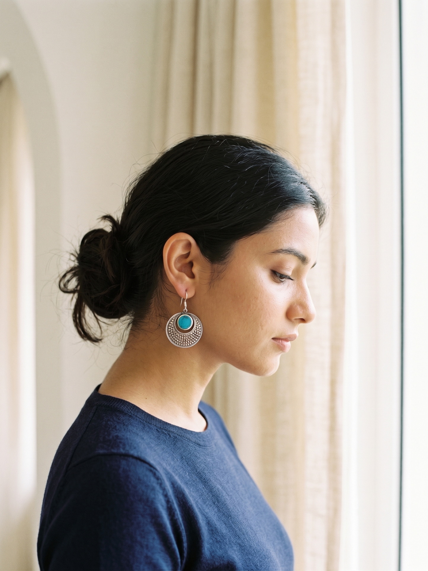 Luminous Crescent Textured Drop Earrings