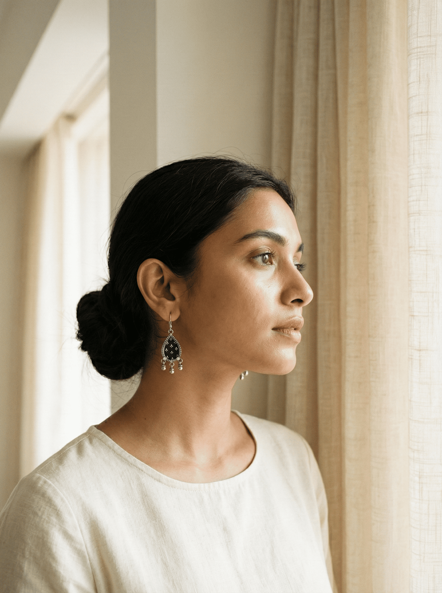 Teardrop Indigo Bloom Silver Earrings