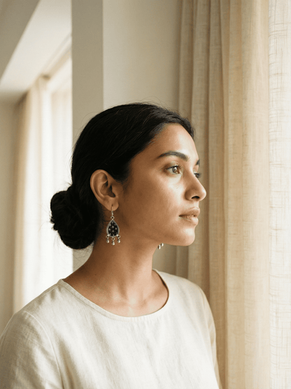 Teardrop Indigo Bloom Silver Earrings
