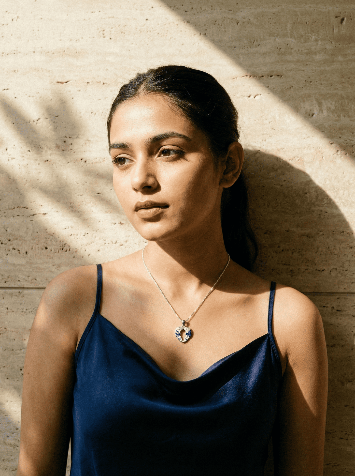 Azure Seraphic Wings Heart Necklace