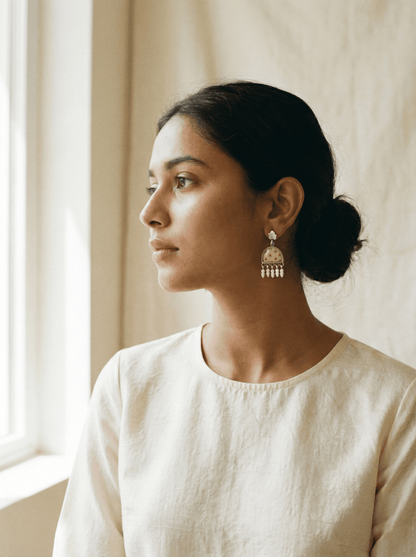 Saffron Meadow: Miniature Hand-Painted Silver Statement Earrings