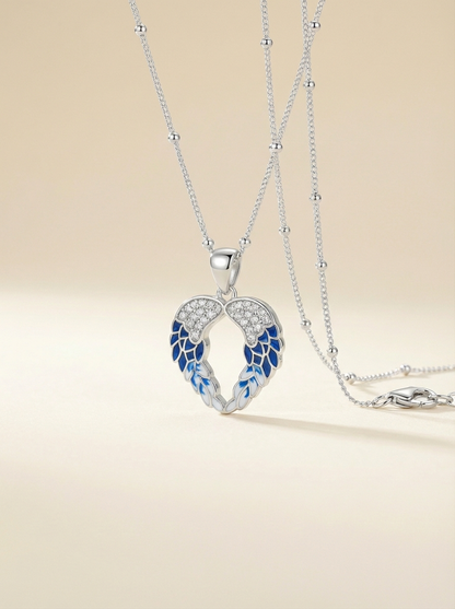 Azure Seraphic Wings Heart Necklace
