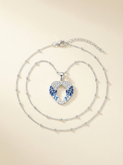 Azure Seraphic Wings Heart Necklace