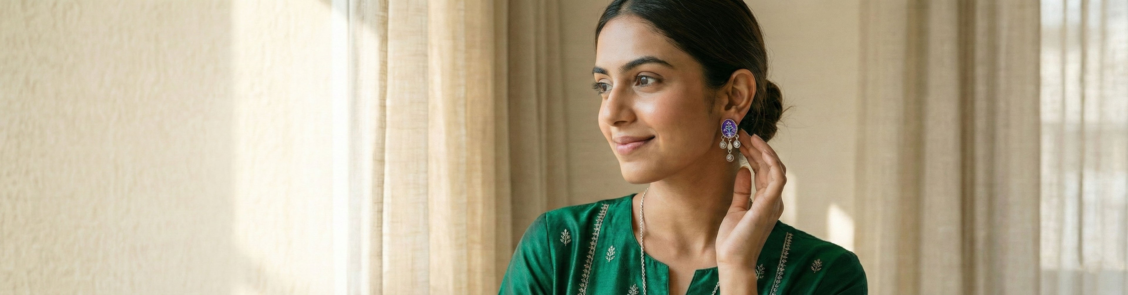 Minimalist silver jewelry and 925 silver jewellery India by Moh, showcased in a lifestyle setting